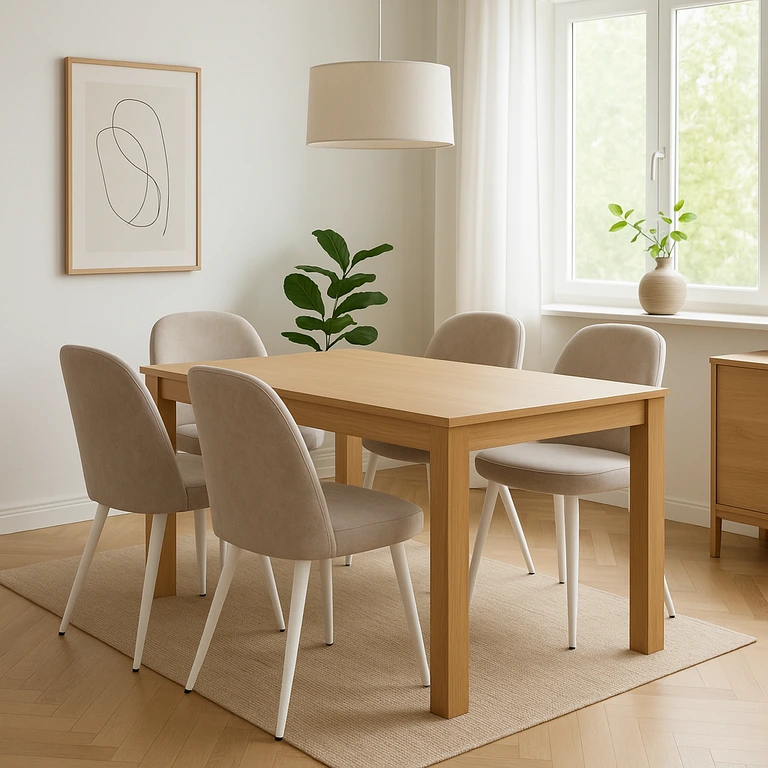 unas sillas y una mesa de madera en el salon de una bonita casa