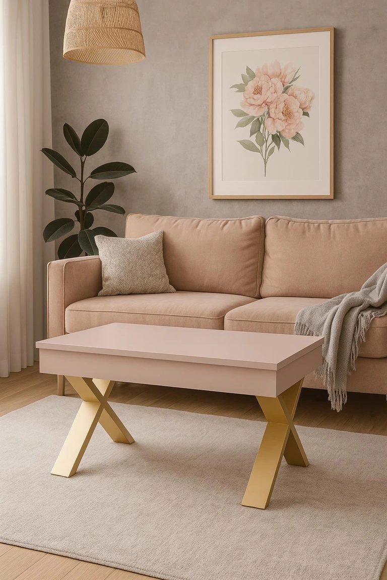 mesa elevable con patas doradas