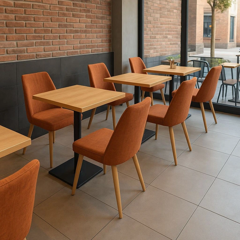 Sillas resistentes de calidad, tapizadas en color naranja