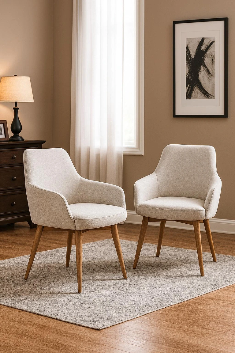 sillas tapizadas en color blanco y patas de madera